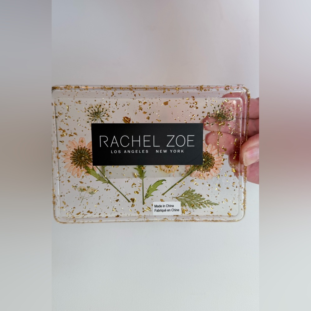 Rachel Zoe Clear Tray with Gold and pressed Floral Accents